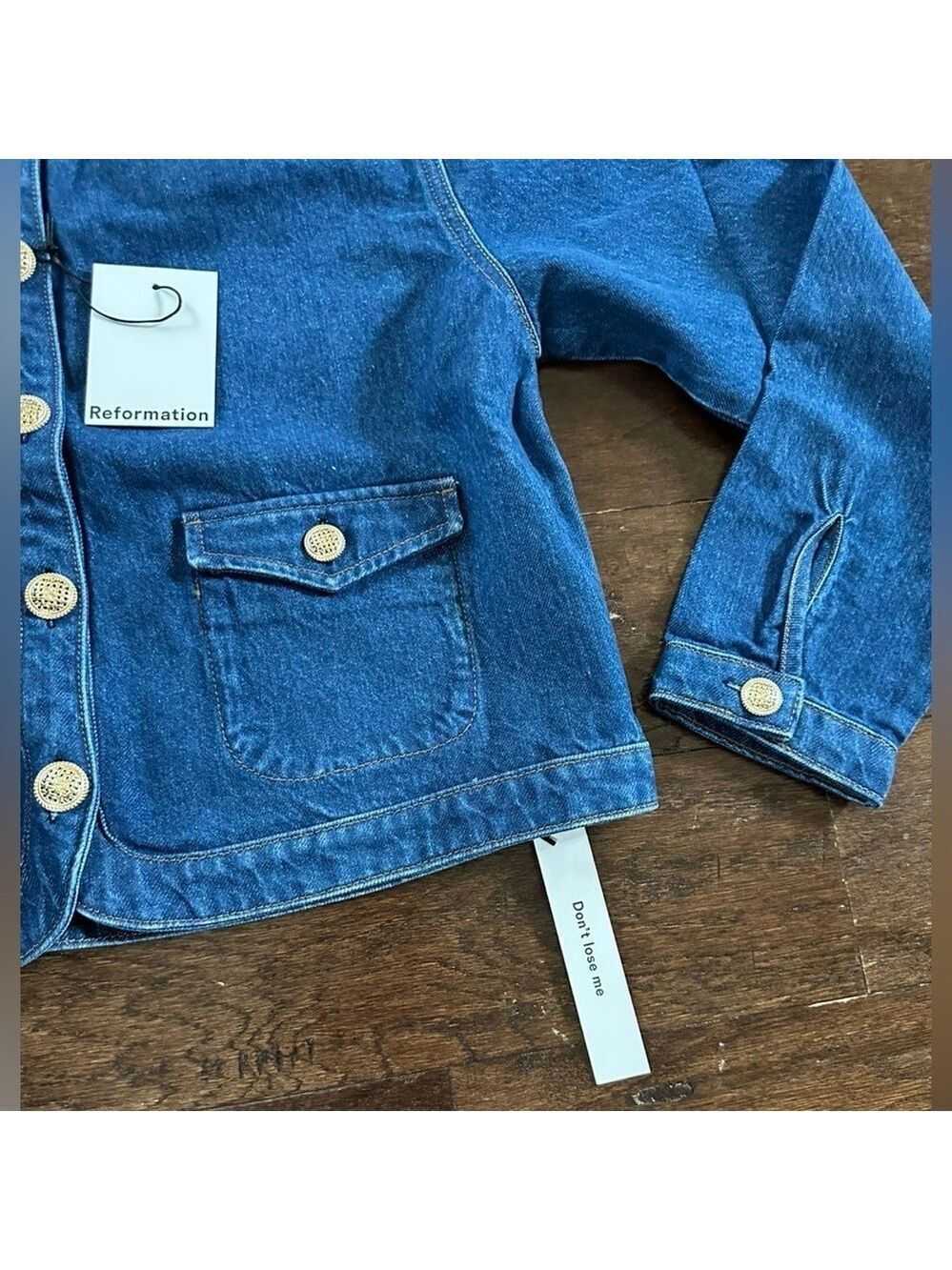 Reformation Braxton Dark Blue Denim Jacket Size L NWT - Picture 12 of 14